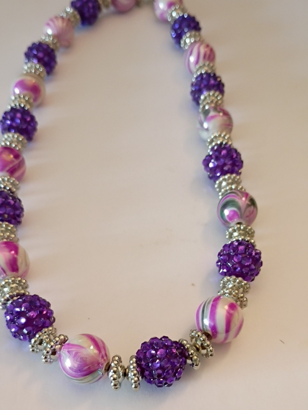 Purple & Pink Beaded Crystal Accent Necklace by
